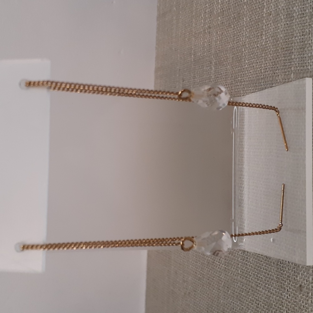 Avon Faceted Drop Threader Earrings Gold Tone 2005 in Box